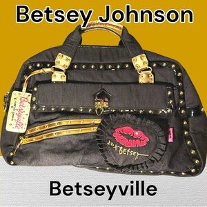 RARE- Betseyville by Betsey Johnson Black and Gold Studded Travel Bag